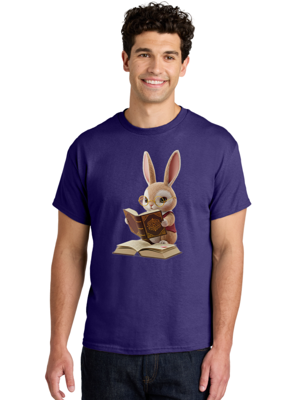 Rabbit-Reading-Book-1 Men'S Graphic Tee, 100% Cotton, Comfortable Casual Summer Wear, Machine Washable, Vintage Camera, Old Camera, Antique Camera, Black Camera, Classic Photography, Photography Equipment, Nostalgic Device, Film Camera, Baj723