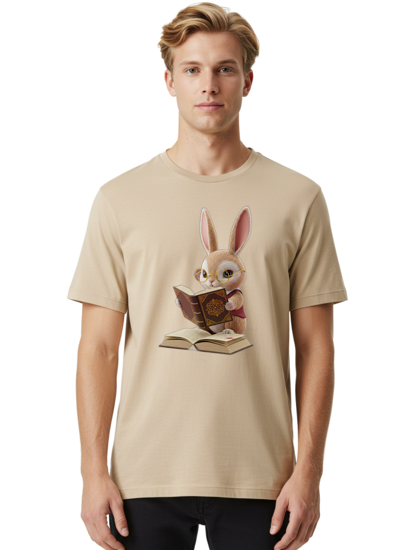 Rabbit-Reading-Book-1 Men'S Graphic Tee, 100% Cotton, Comfortable Casual Summer Wear, Machine Washable, Vintage Camera, Old Camera, Antique Camera, Black Camera, Classic Photography, Photography Equipment, Nostalgic Device, Film Camera, Baj723