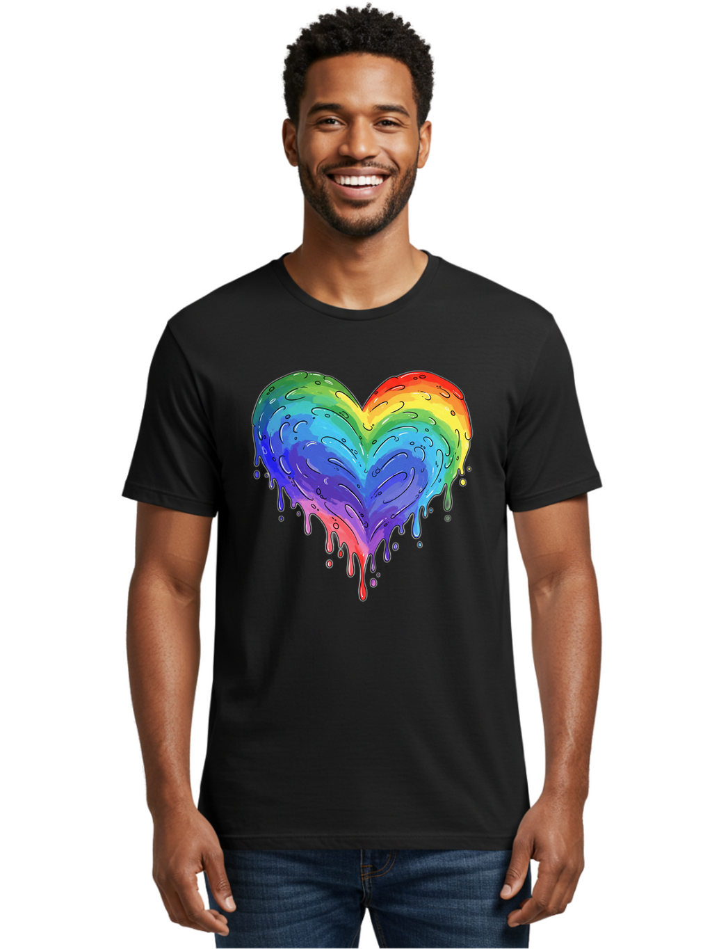 Rainbow-Dripping-Heart Men'S Graphic Tee, 100% Cotton, Comfortable Casual Summer Wear, Machine Washable, Vintage Camera, Old Camera, Antique Camera, Black Camera, Classic Photography, Photography Equipment, Nostalgic Device, Film Camera, Baj727