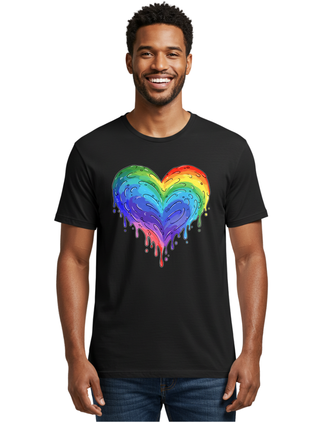 Rainbow-Dripping-Heart Men'S Graphic Tee, 100% Cotton, Comfortable Casual Summer Wear, Machine Washable, Vintage Camera, Old Camera, Antique Camera, Black Camera, Classic Photography, Photography Equipment, Nostalgic Device, Film Camera, Baj727