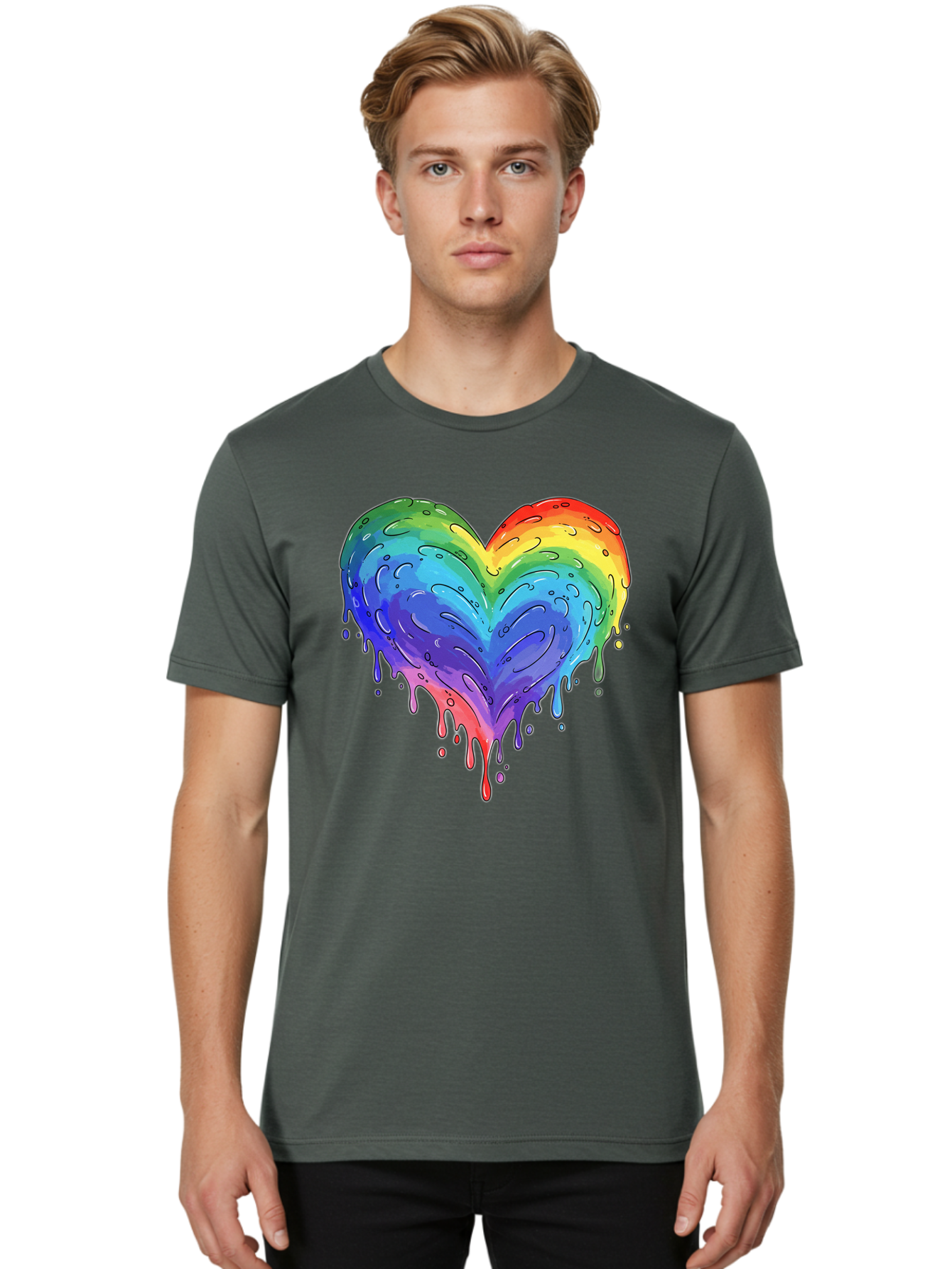 Rainbow-Dripping-Heart Men'S Graphic Tee, 100% Cotton, Comfortable Casual Summer Wear, Machine Washable, Vintage Camera, Old Camera, Antique Camera, Black Camera, Classic Photography, Photography Equipment, Nostalgic Device, Film Camera, Baj727