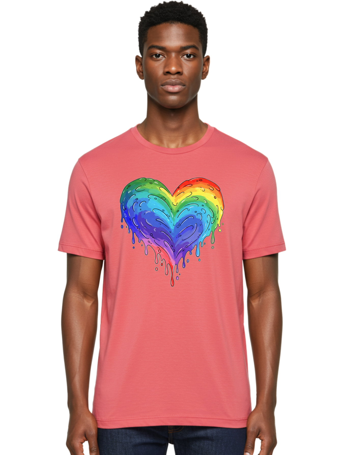 Rainbow-Dripping-Heart Men'S Graphic Tee, 100% Cotton, Comfortable Casual Summer Wear, Machine Washable, Vintage Camera, Old Camera, Antique Camera, Black Camera, Classic Photography, Photography Equipment, Nostalgic Device, Film Camera, Baj727