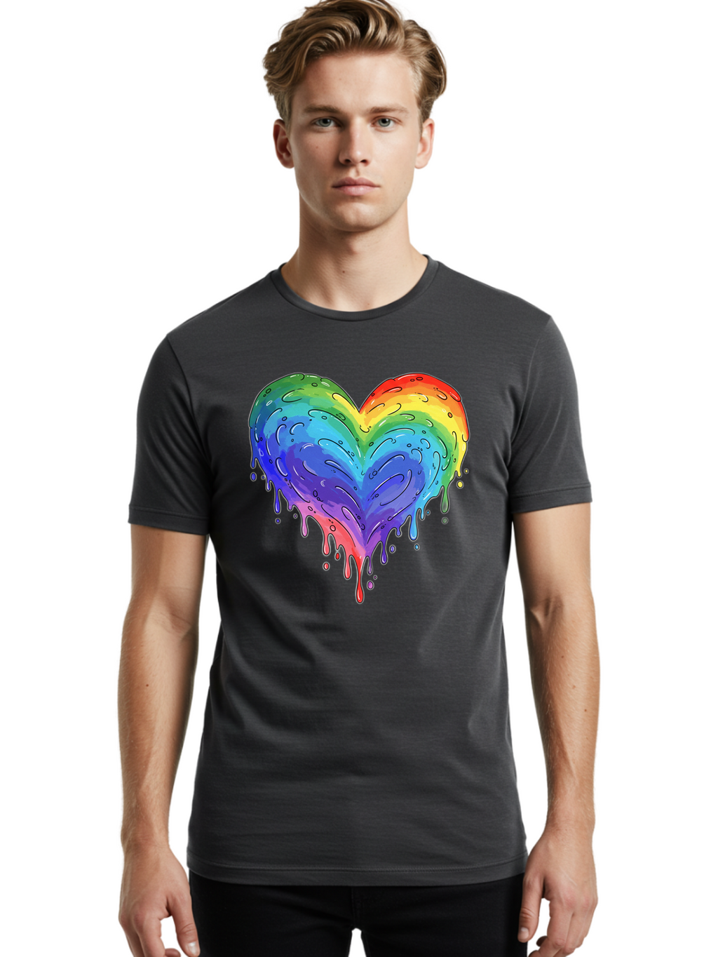 Rainbow-Dripping-Heart Men'S Graphic Tee, 100% Cotton, Comfortable Casual Summer Wear, Machine Washable, Vintage Camera, Old Camera, Antique Camera, Black Camera, Classic Photography, Photography Equipment, Nostalgic Device, Film Camera, Baj727