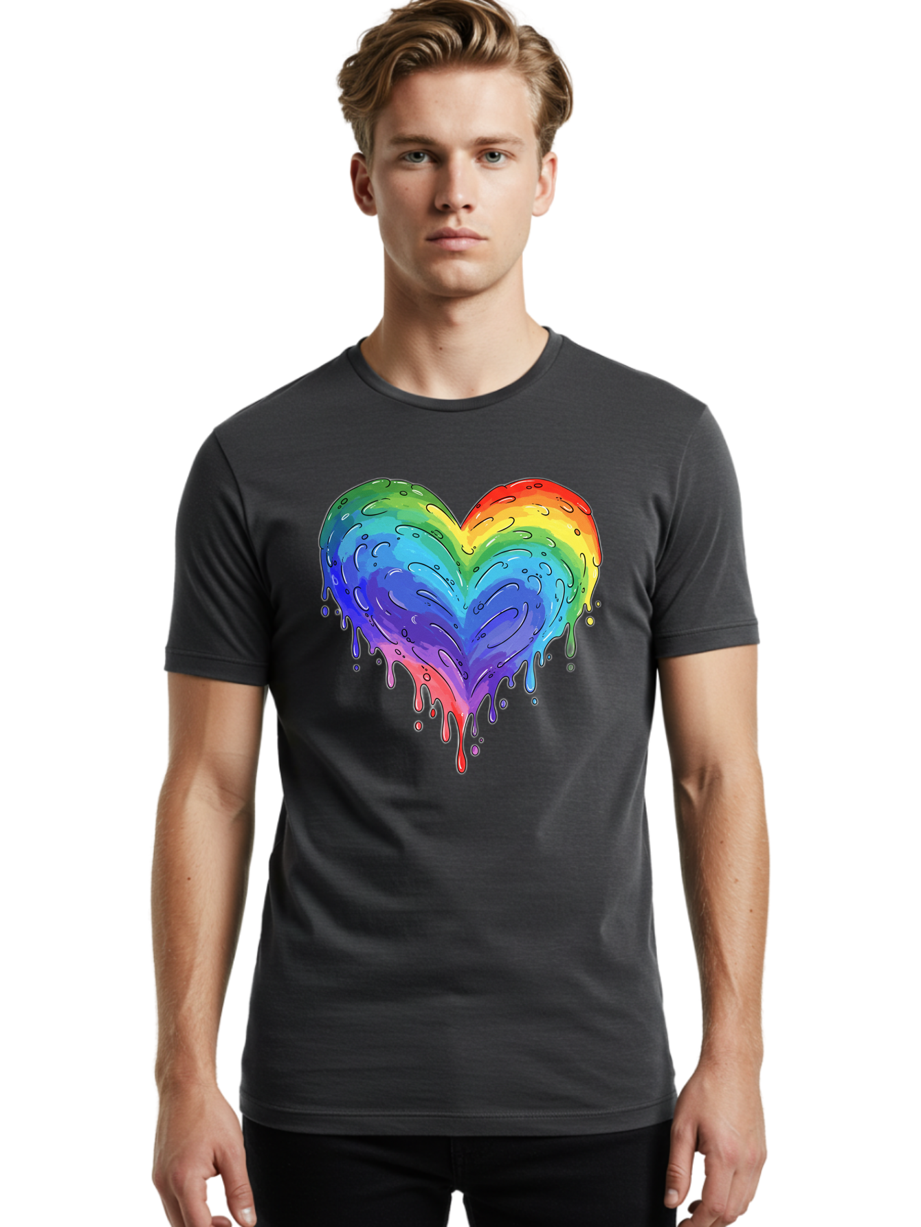 Rainbow-Dripping-Heart Men'S Graphic Tee, 100% Cotton, Comfortable Casual Summer Wear, Machine Washable, Vintage Camera, Old Camera, Antique Camera, Black Camera, Classic Photography, Photography Equipment, Nostalgic Device, Film Camera, Baj727