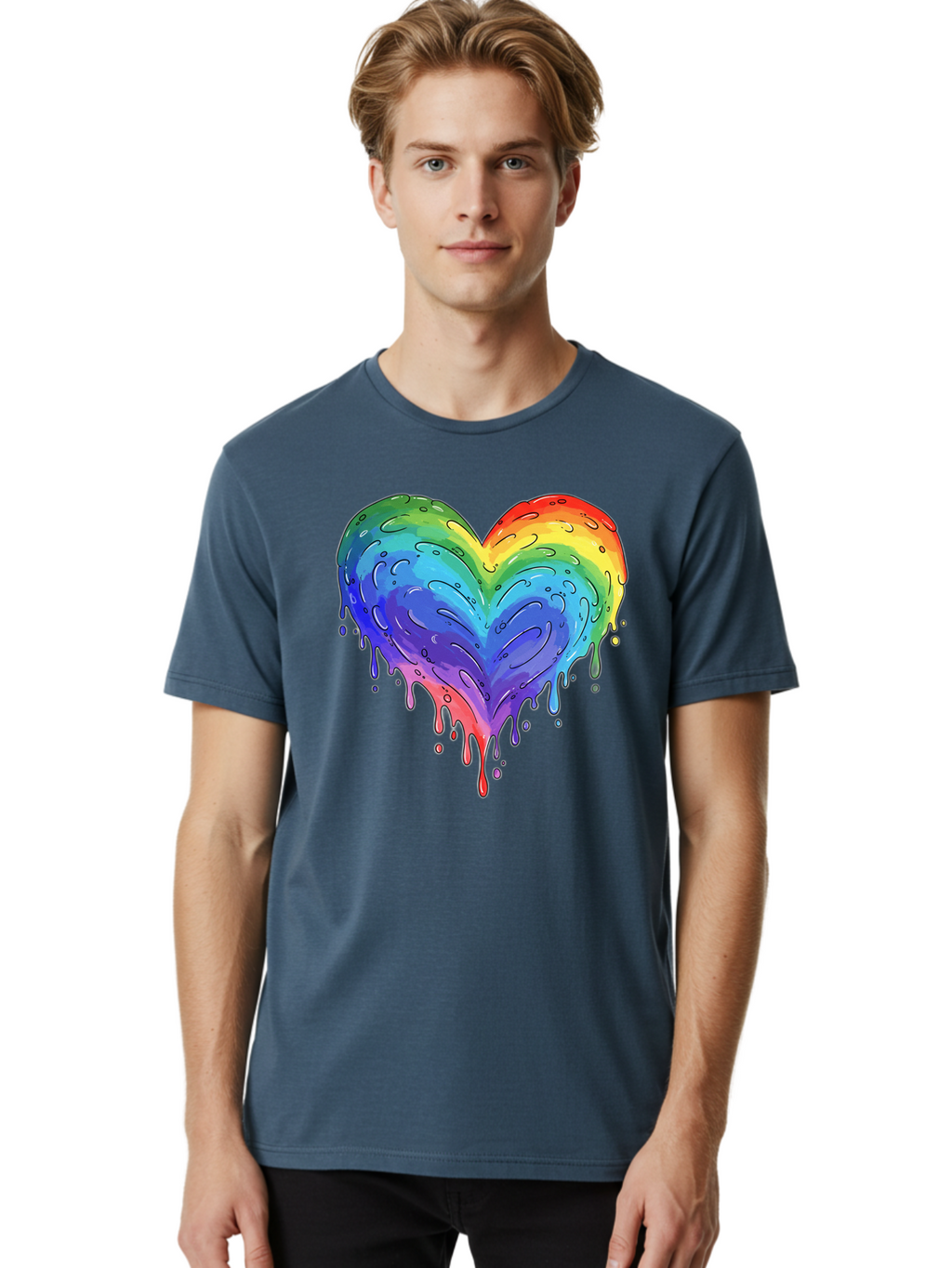 Rainbow-Dripping-Heart Men'S Graphic Tee, 100% Cotton, Comfortable Casual Summer Wear, Machine Washable, Vintage Camera, Old Camera, Antique Camera, Black Camera, Classic Photography, Photography Equipment, Nostalgic Device, Film Camera, Baj727