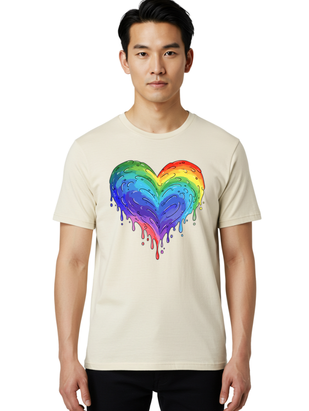 Rainbow-Dripping-Heart Men'S Graphic Tee, 100% Cotton, Comfortable Casual Summer Wear, Machine Washable, Vintage Camera, Old Camera, Antique Camera, Black Camera, Classic Photography, Photography Equipment, Nostalgic Device, Film Camera, Baj727