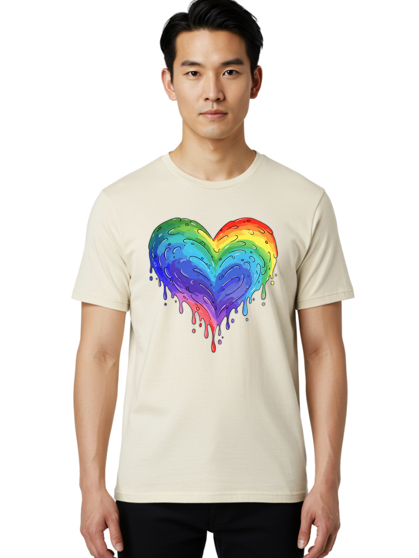 Rainbow-Dripping-Heart Men'S Graphic Tee, 100% Cotton, Comfortable Casual Summer Wear, Machine Washable, Vintage Camera, Old Camera, Antique Camera, Black Camera, Classic Photography, Photography Equipment, Nostalgic Device, Film Camera, Baj727