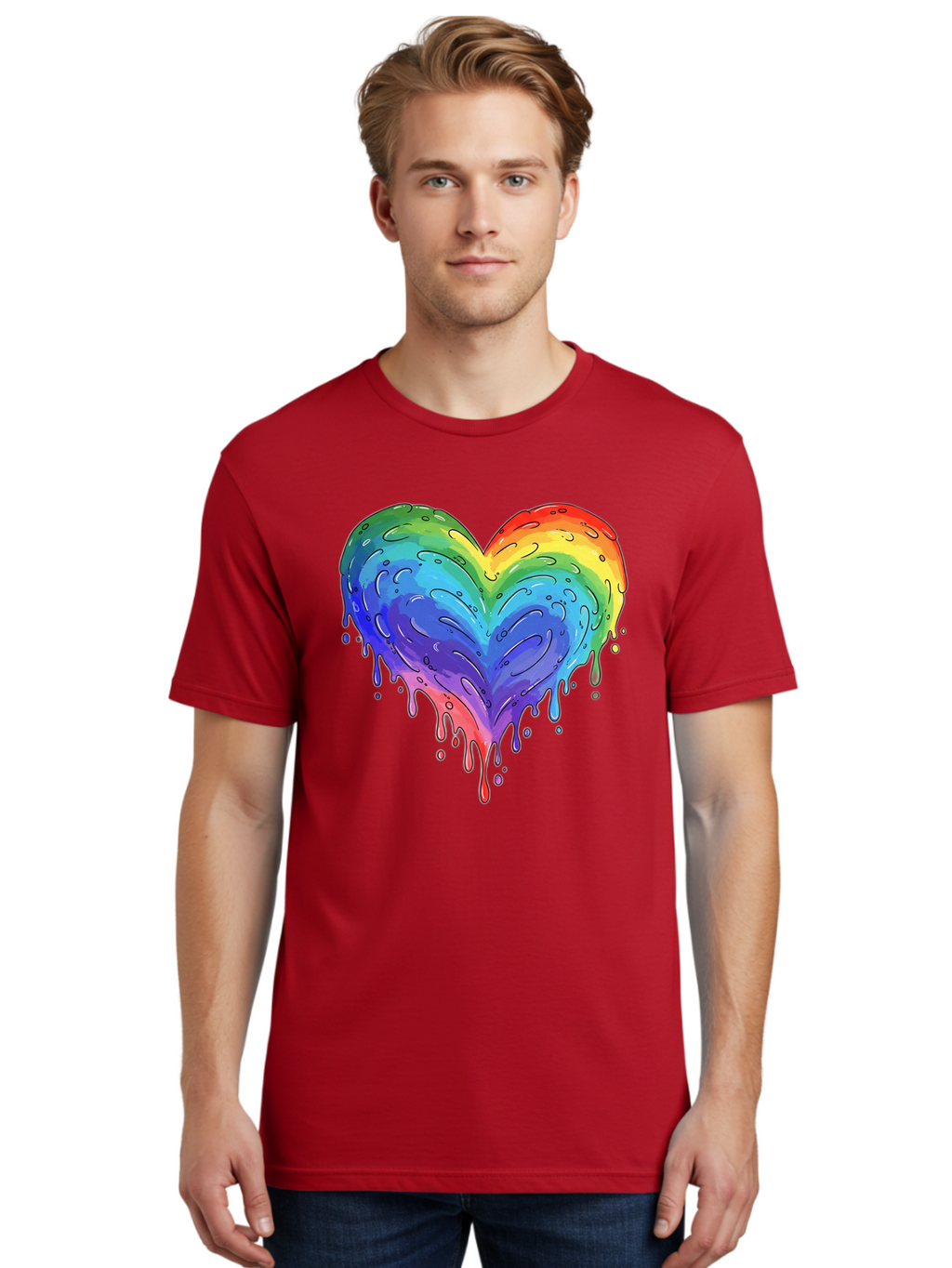 Rainbow-Dripping-Heart Men'S Graphic Tee, 100% Cotton, Comfortable Casual Summer Wear, Machine Washable, Vintage Camera, Old Camera, Antique Camera, Black Camera, Classic Photography, Photography Equipment, Nostalgic Device, Film Camera, Baj727