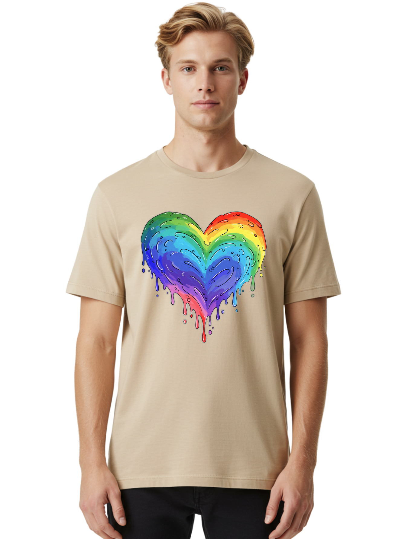 Rainbow-Dripping-Heart Men'S Graphic Tee, 100% Cotton, Comfortable Casual Summer Wear, Machine Washable, Vintage Camera, Old Camera, Antique Camera, Black Camera, Classic Photography, Photography Equipment, Nostalgic Device, Film Camera, Baj727