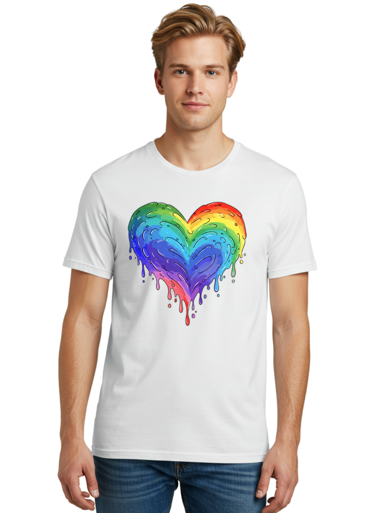 Rainbow-Dripping-Heart Men'S Graphic Tee, 100% Cotton, Comfortable Casual Summer Wear, Machine Washable, Vintage Camera, Old Camera, Antique Camera, Black Camera, Classic Photography, Photography Equipment, Nostalgic Device, Film Camera, Baj727