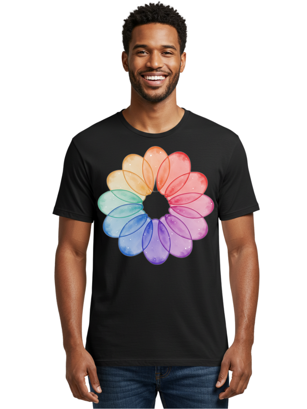 Rainbow-Flower-Petals Men'S Graphic Tee, 100% Cotton, Comfortable Casual Summer Wear, Machine Washable, Vintage Camera, Old Camera, Antique Camera, Black Camera, Classic Photography, Photography Equipment, Nostalgic Device, Film Camera, Baj728