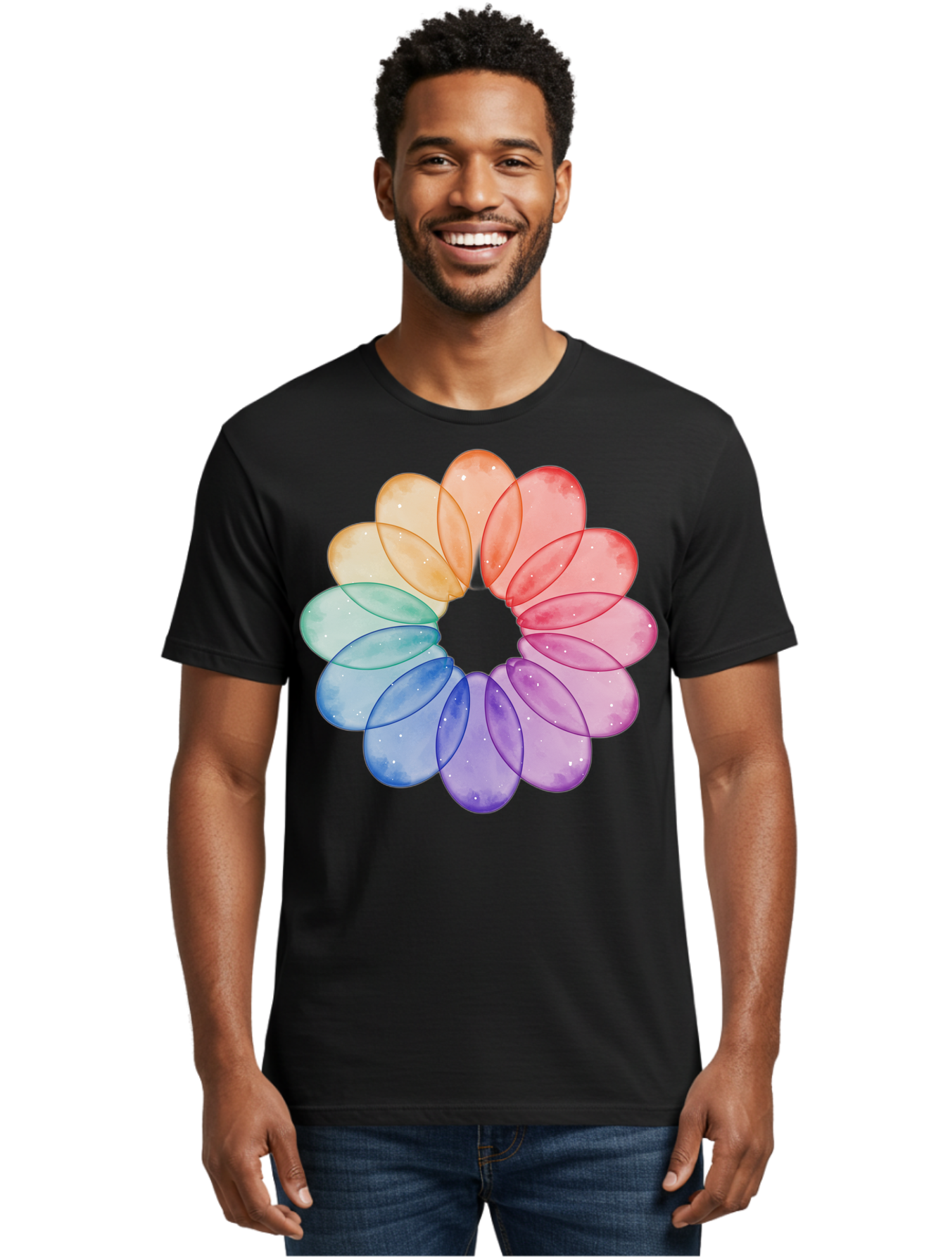 Rainbow-Flower-Petals Men'S Graphic Tee, 100% Cotton, Comfortable Casual Summer Wear, Machine Washable, Vintage Camera, Old Camera, Antique Camera, Black Camera, Classic Photography, Photography Equipment, Nostalgic Device, Film Camera, Baj728