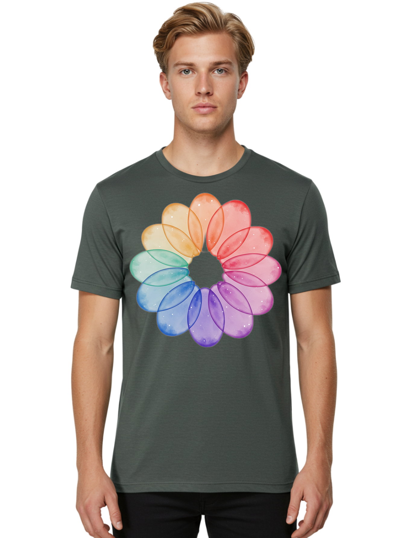 Rainbow-Flower-Petals Men'S Graphic Tee, 100% Cotton, Comfortable Casual Summer Wear, Machine Washable, Vintage Camera, Old Camera, Antique Camera, Black Camera, Classic Photography, Photography Equipment, Nostalgic Device, Film Camera, Baj728