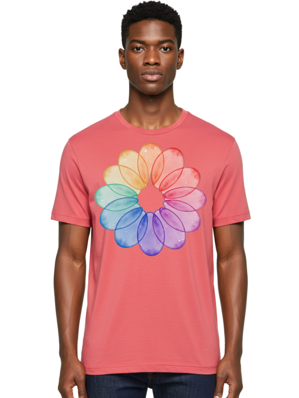 Rainbow-Flower-Petals Men'S Graphic Tee, 100% Cotton, Comfortable Casual Summer Wear, Machine Washable, Vintage Camera, Old Camera, Antique Camera, Black Camera, Classic Photography, Photography Equipment, Nostalgic Device, Film Camera, Baj728