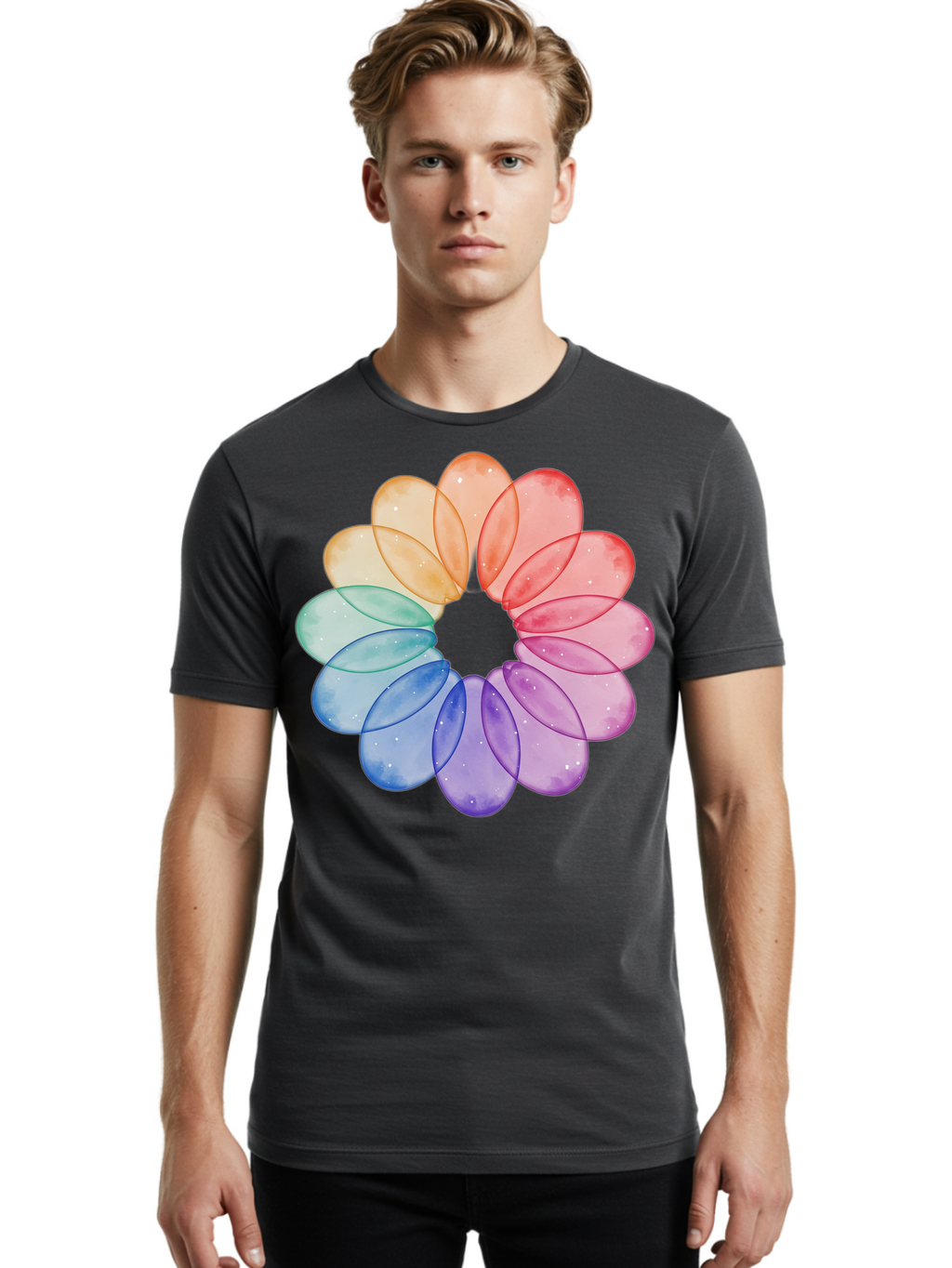 Rainbow-Flower-Petals Men'S Graphic Tee, 100% Cotton, Comfortable Casual Summer Wear, Machine Washable, Vintage Camera, Old Camera, Antique Camera, Black Camera, Classic Photography, Photography Equipment, Nostalgic Device, Film Camera, Baj728