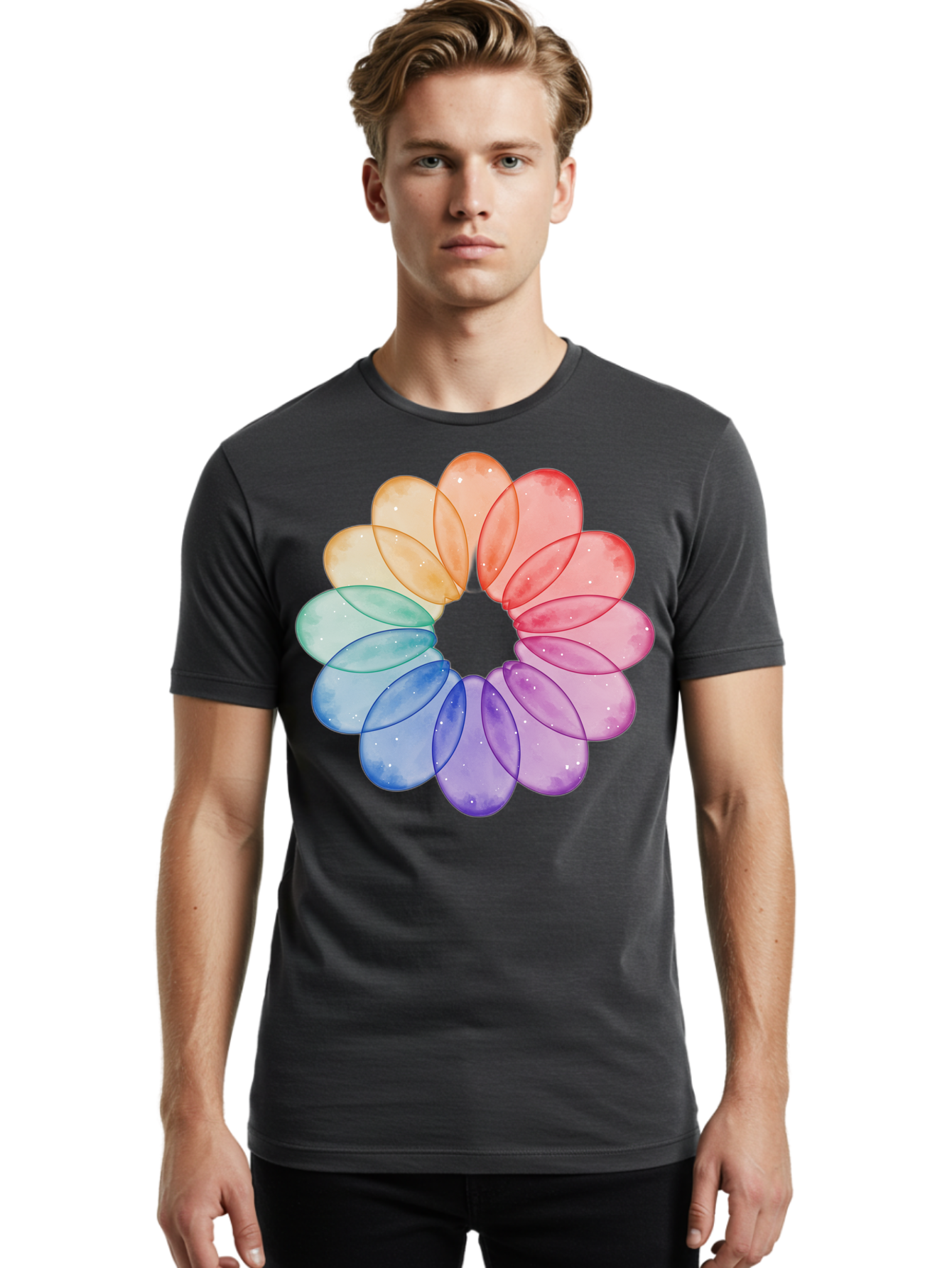 Rainbow-Flower-Petals Men'S Graphic Tee, 100% Cotton, Comfortable Casual Summer Wear, Machine Washable, Vintage Camera, Old Camera, Antique Camera, Black Camera, Classic Photography, Photography Equipment, Nostalgic Device, Film Camera, Baj728