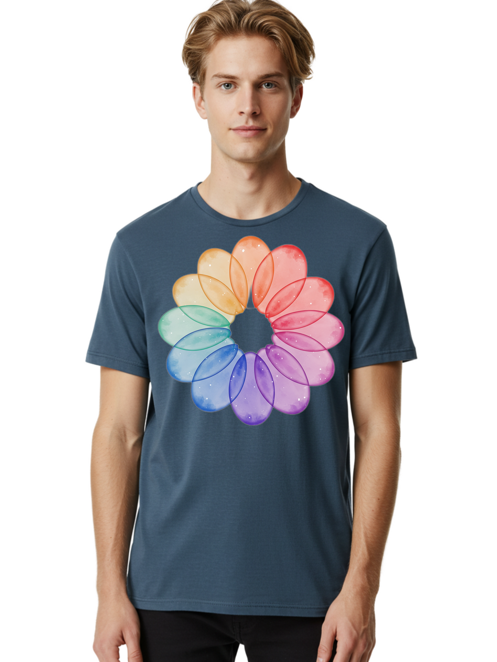 Rainbow-Flower-Petals Men'S Graphic Tee, 100% Cotton, Comfortable Casual Summer Wear, Machine Washable, Vintage Camera, Old Camera, Antique Camera, Black Camera, Classic Photography, Photography Equipment, Nostalgic Device, Film Camera, Baj728