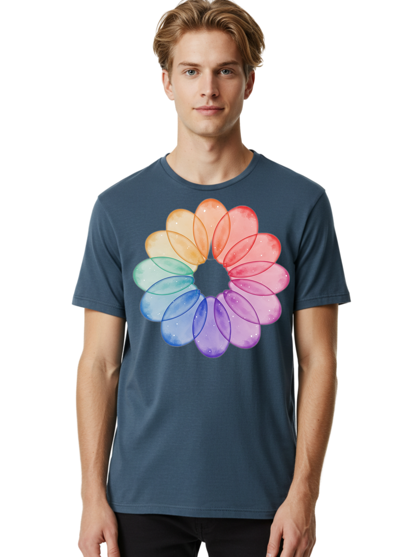Rainbow-Flower-Petals Men'S Graphic Tee, 100% Cotton, Comfortable Casual Summer Wear, Machine Washable, Vintage Camera, Old Camera, Antique Camera, Black Camera, Classic Photography, Photography Equipment, Nostalgic Device, Film Camera, Baj728