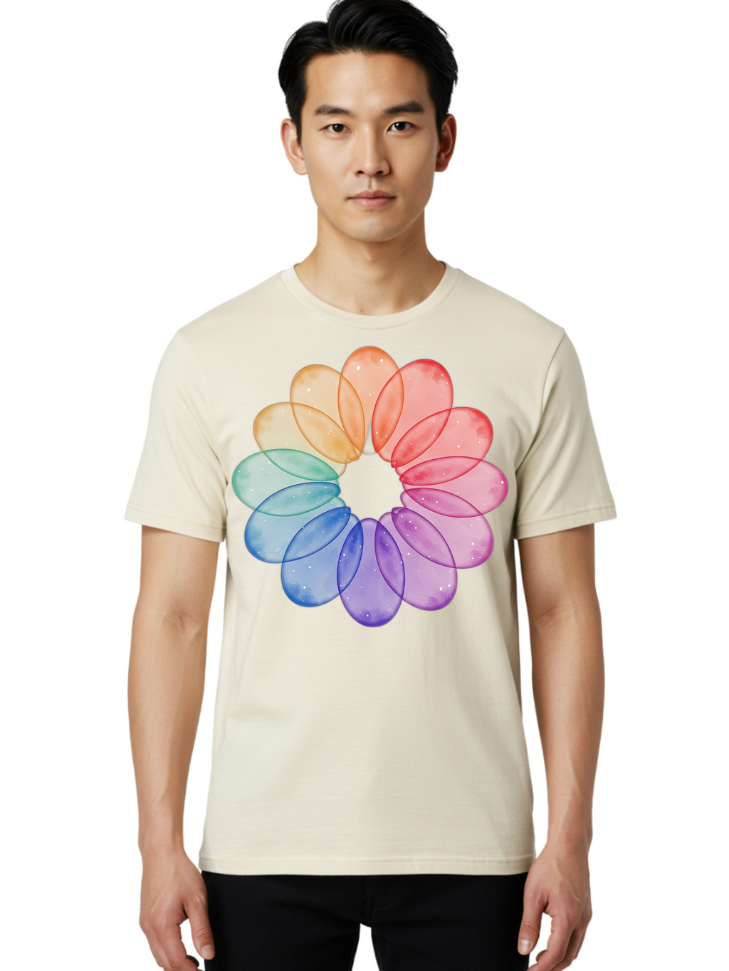 Rainbow-Flower-Petals Men'S Graphic Tee, 100% Cotton, Comfortable Casual Summer Wear, Machine Washable, Vintage Camera, Old Camera, Antique Camera, Black Camera, Classic Photography, Photography Equipment, Nostalgic Device, Film Camera, Baj728