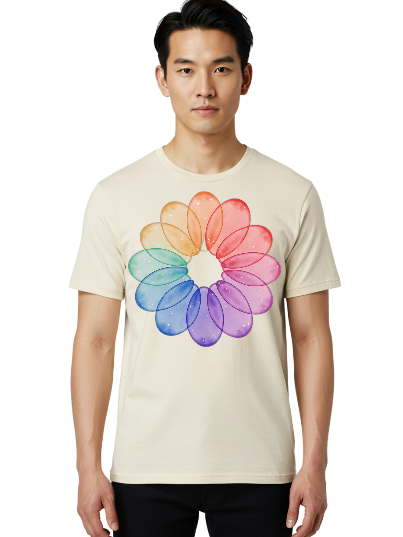 Rainbow-Flower-Petals Men'S Graphic Tee, 100% Cotton, Comfortable Casual Summer Wear, Machine Washable, Vintage Camera, Old Camera, Antique Camera, Black Camera, Classic Photography, Photography Equipment, Nostalgic Device, Film Camera, Baj728
