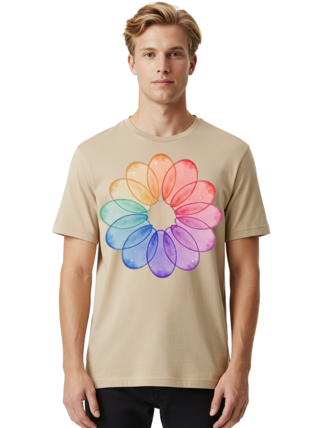 Rainbow-Flower-Petals Men'S Graphic Tee, 100% Cotton, Comfortable Casual Summer Wear, Machine Washable, Vintage Camera, Old Camera, Antique Camera, Black Camera, Classic Photography, Photography Equipment, Nostalgic Device, Film Camera, Baj728