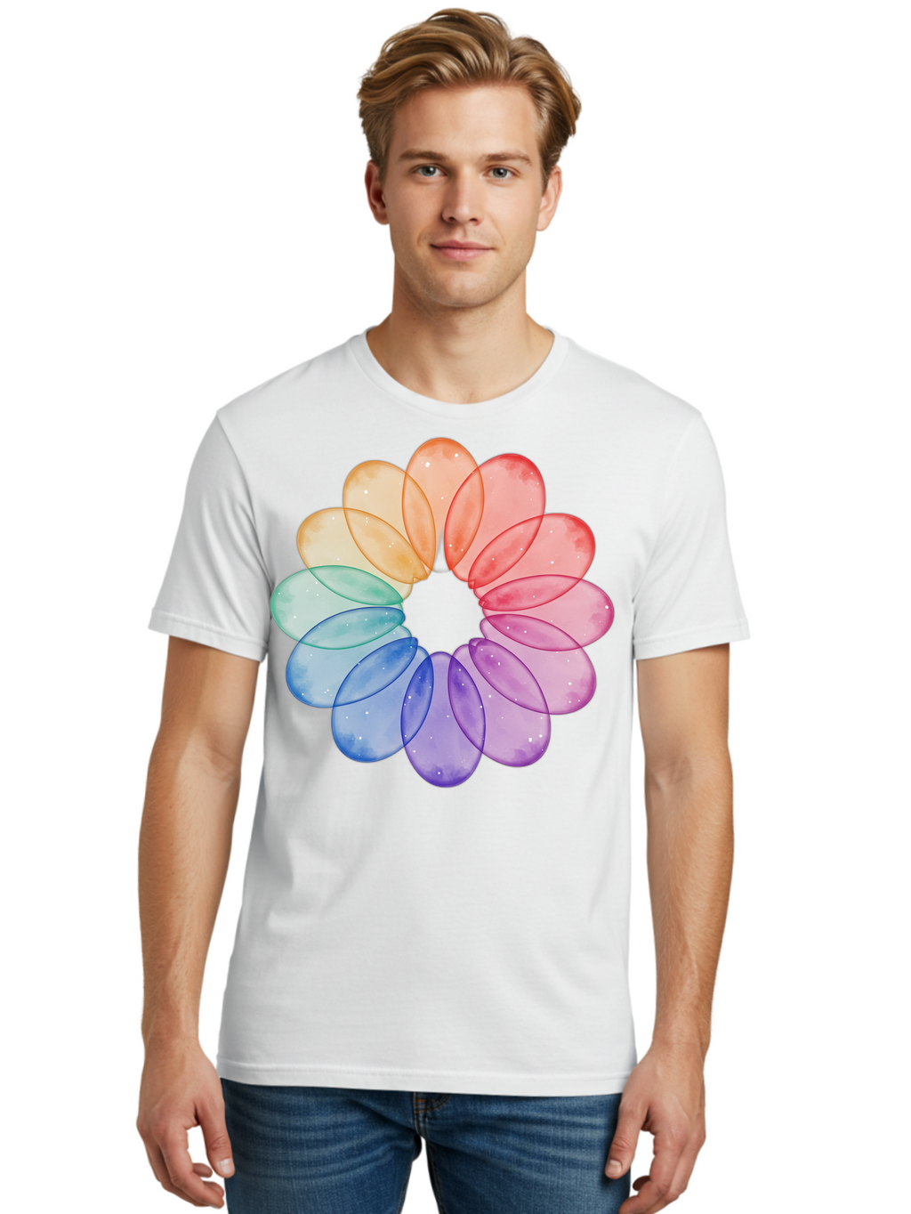 Rainbow-Flower-Petals Men'S Graphic Tee, 100% Cotton, Comfortable Casual Summer Wear, Machine Washable, Vintage Camera, Old Camera, Antique Camera, Black Camera, Classic Photography, Photography Equipment, Nostalgic Device, Film Camera, Baj728