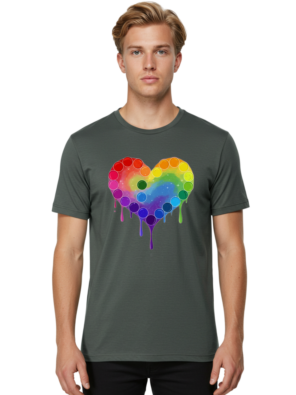 Rainbow-Heart-1 Men'S Graphic Tee, 100% Cotton, Comfortable Casual Summer Wear, Machine Washable, Vintage Camera, Old Camera, Antique Camera, Black Camera, Classic Photography, Photography Equipment, Nostalgic Device, Film Camera, Camera Art Baj729