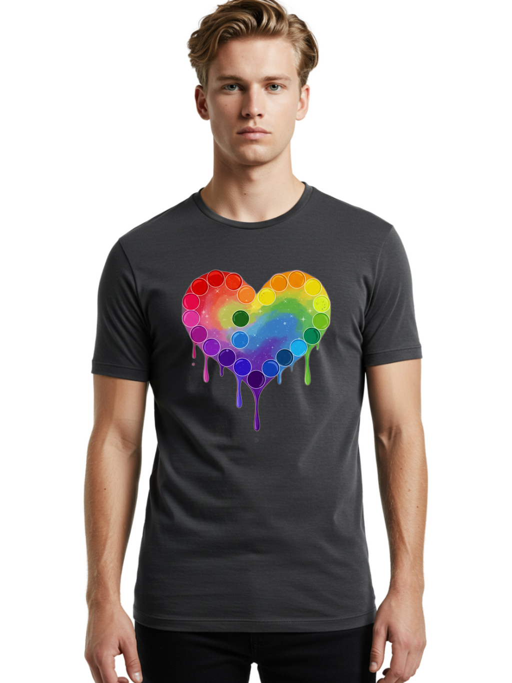 Rainbow-Heart-1 Men'S Graphic Tee, 100% Cotton, Comfortable Casual Summer Wear, Machine Washable, Vintage Camera, Old Camera, Antique Camera, Black Camera, Classic Photography, Photography Equipment, Nostalgic Device, Film Camera, Camera Art Baj729