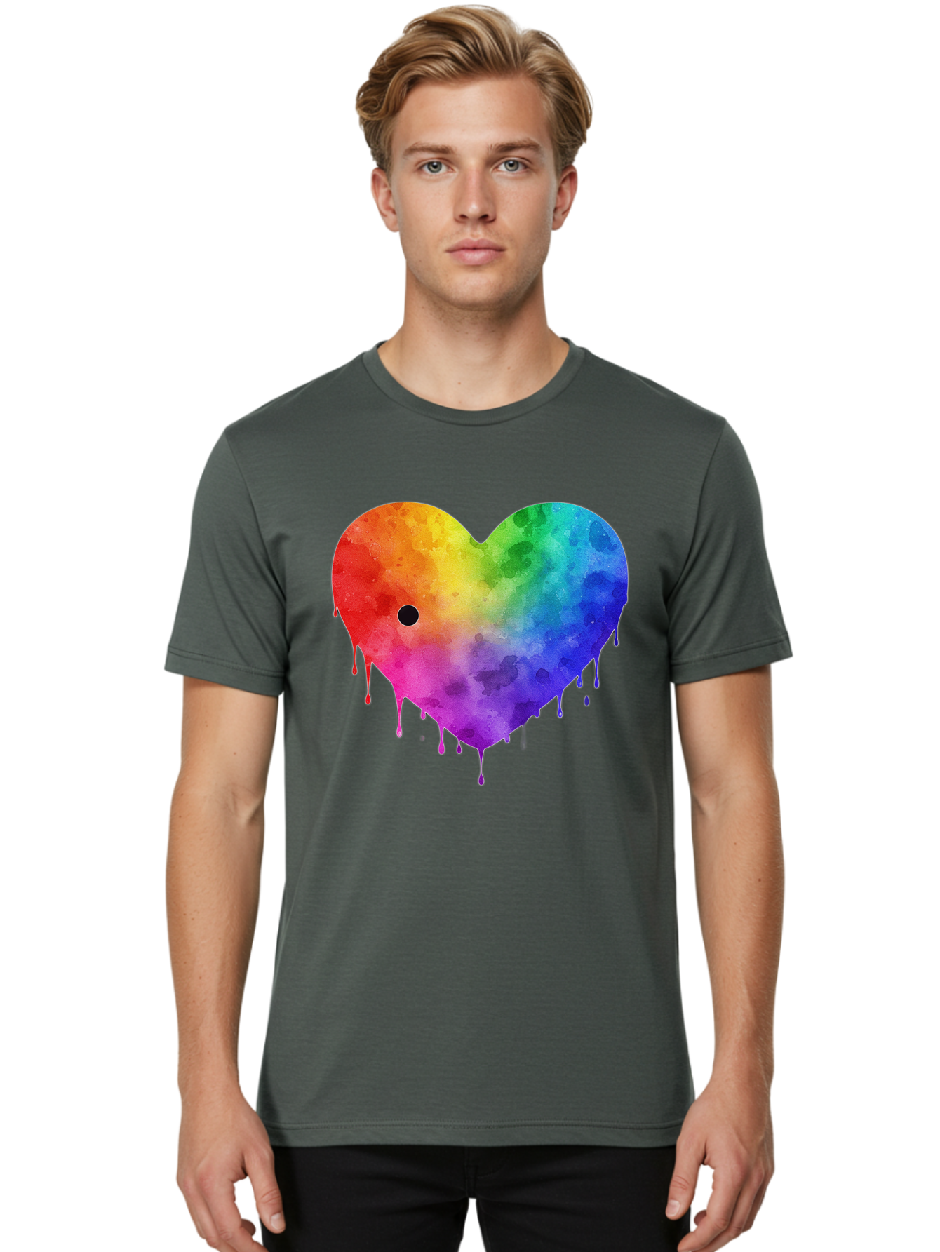 Rainbow-Heart-2 Men'S Graphic Tee, 100% Cotton, Comfortable Casual Summer Wear, Machine Washable, Vintage Camera, Old Camera, Antique Camera, Black Camera, Classic Photography, Photography Equipment, Nostalgic Device, Film Camera, Camera Art Baj732