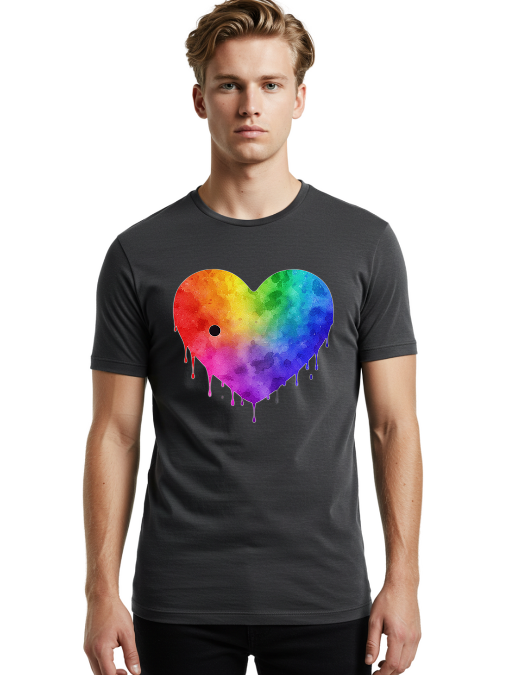 Rainbow-Heart-2 Men'S Graphic Tee, 100% Cotton, Comfortable Casual Summer Wear, Machine Washable, Vintage Camera, Old Camera, Antique Camera, Black Camera, Classic Photography, Photography Equipment, Nostalgic Device, Film Camera, Camera Art Baj732