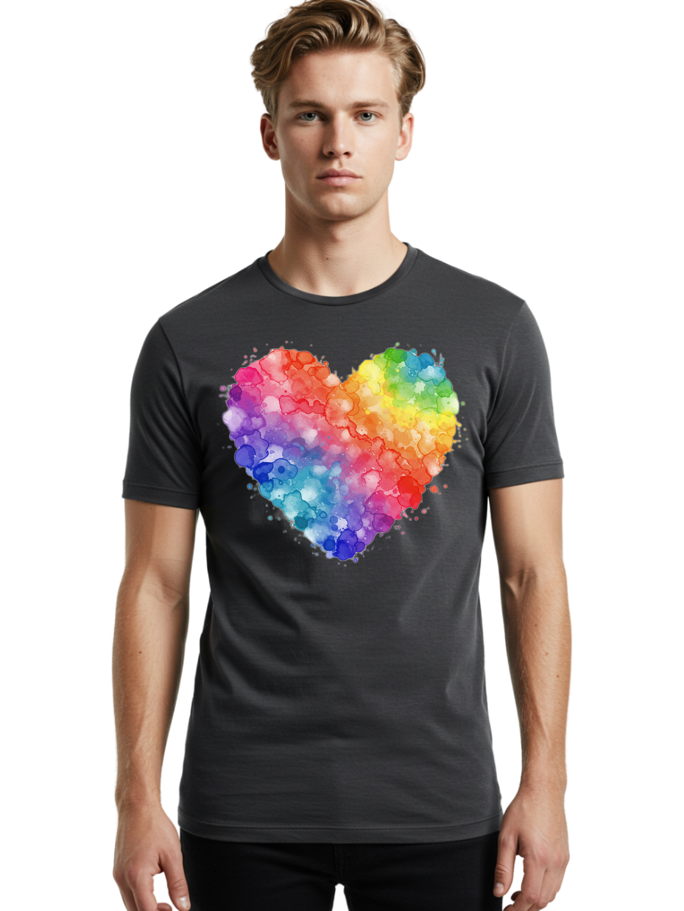 Rainbow-Heart-3 Men'S Graphic Tee, 100% Cotton, Comfortable Casual Summer Wear, Machine Washable, Vintage Camera, Old Camera, Antique Camera, Black Camera, Classic Photography, Photography Equipment, Nostalgic Device, Film Camera, Camera Art Baj733