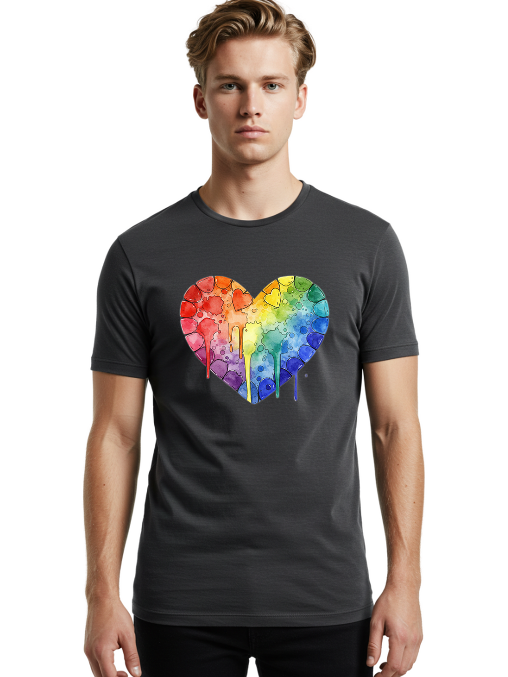 Rainbow-Heart-5 Men'S Graphic Tee, 100% Cotton, Comfortable Casual Summer Wear, Machine Washable, Vintage Camera, Old Camera, Antique Camera, Black Camera, Classic Photography, Photography Equipment, Nostalgic Device, Film Camera, Camera Art Baj735