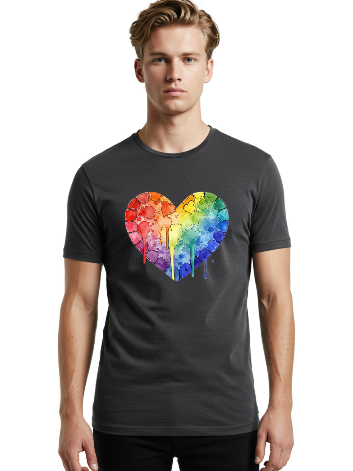 Rainbow-Heart-5 Men'S Graphic Tee, 100% Cotton, Comfortable Casual Summer Wear, Machine Washable, Vintage Camera, Old Camera, Antique Camera, Black Camera, Classic Photography, Photography Equipment, Nostalgic Device, Film Camera, Camera Art Baj735
