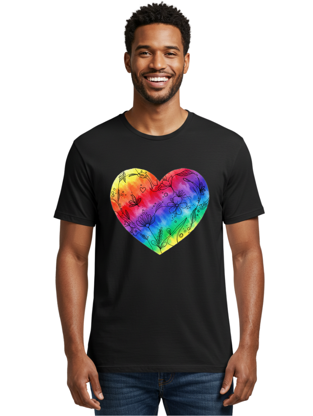 Rainbow-Heart-7 Men'S Graphic Tee, 100% Cotton, Comfortable Casual Summer Wear, Machine Washable, Vintage Camera, Old Camera, Antique Camera, Black Camera, Classic Photography, Photography Equipment, Nostalgic Device, Film Camera, Camera Art Baj737