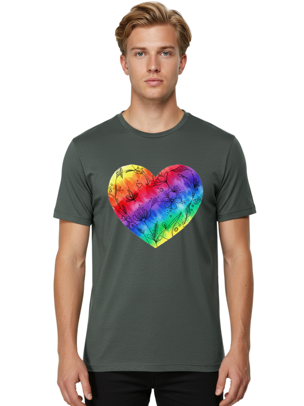 Rainbow-Heart-7 Men'S Graphic Tee, 100% Cotton, Comfortable Casual Summer Wear, Machine Washable, Vintage Camera, Old Camera, Antique Camera, Black Camera, Classic Photography, Photography Equipment, Nostalgic Device, Film Camera, Camera Art Baj737