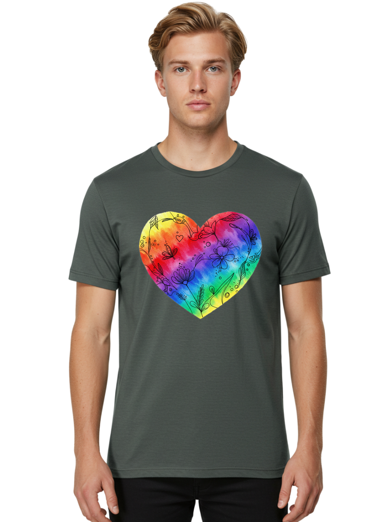 Rainbow-Heart-7 Men'S Graphic Tee, 100% Cotton, Comfortable Casual Summer Wear, Machine Washable, Vintage Camera, Old Camera, Antique Camera, Black Camera, Classic Photography, Photography Equipment, Nostalgic Device, Film Camera, Camera Art Baj737