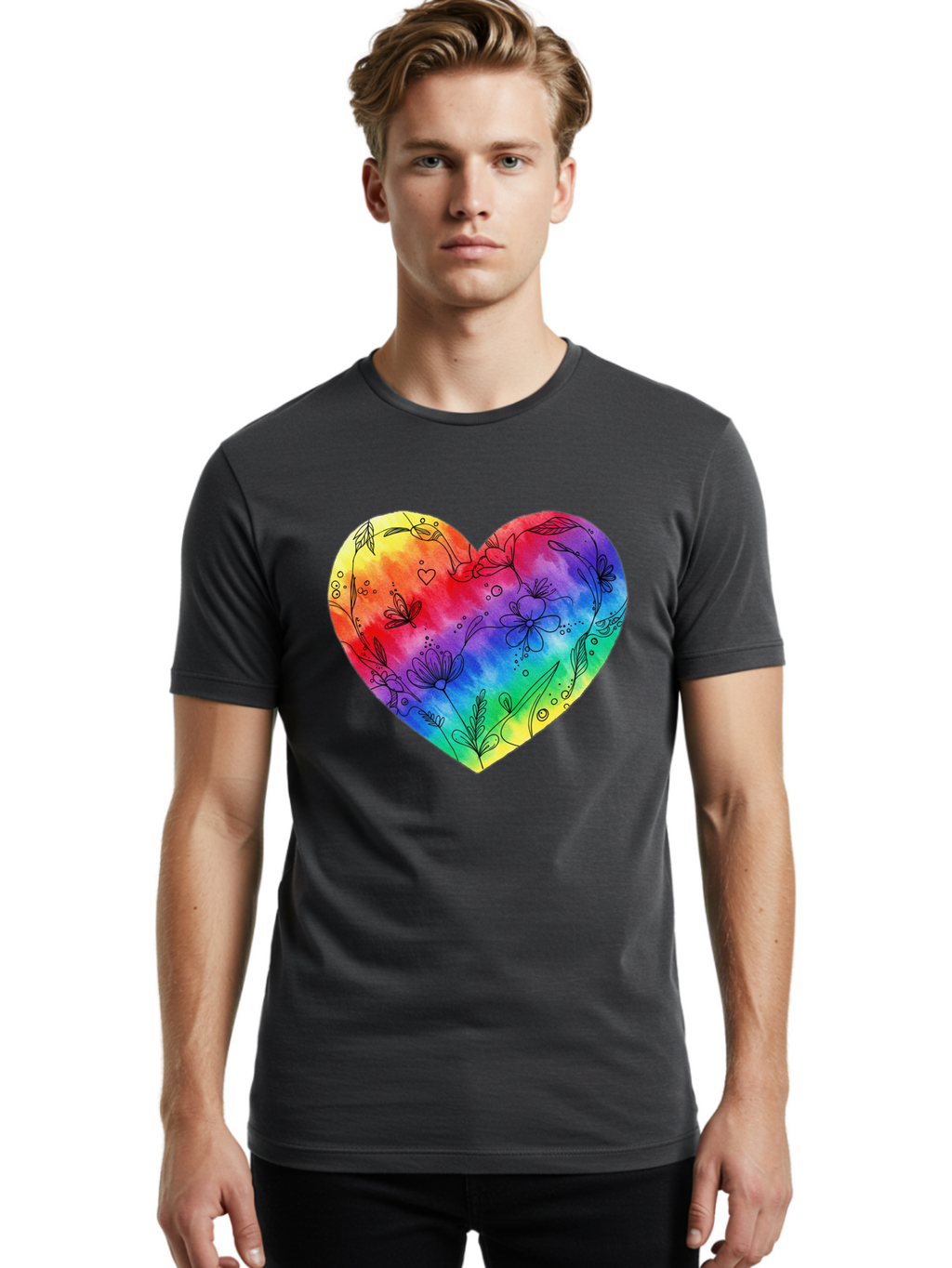 Rainbow-Heart-7 Men'S Graphic Tee, 100% Cotton, Comfortable Casual Summer Wear, Machine Washable, Vintage Camera, Old Camera, Antique Camera, Black Camera, Classic Photography, Photography Equipment, Nostalgic Device, Film Camera, Camera Art Baj737
