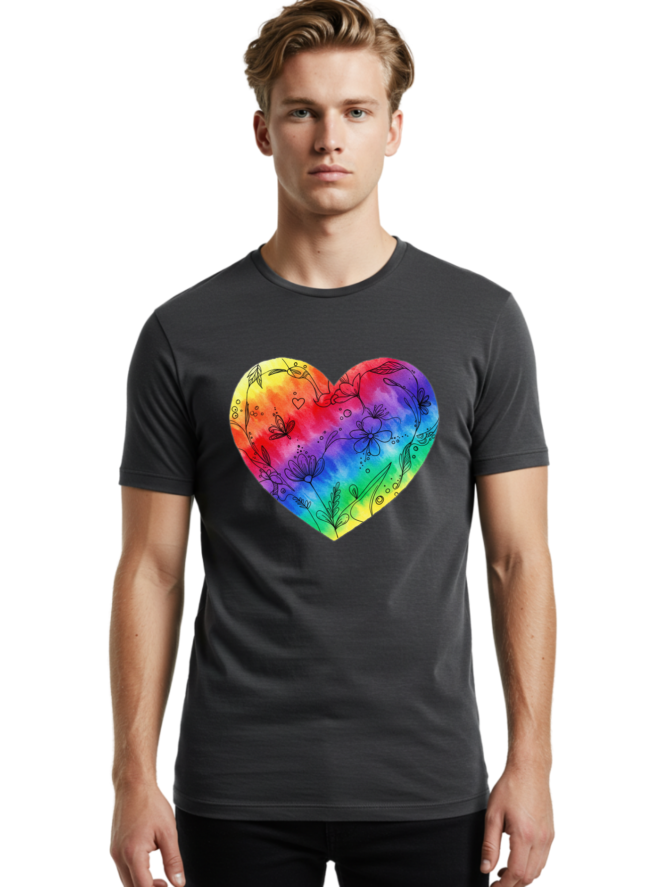 Rainbow-Heart-7 Men'S Graphic Tee, 100% Cotton, Comfortable Casual Summer Wear, Machine Washable, Vintage Camera, Old Camera, Antique Camera, Black Camera, Classic Photography, Photography Equipment, Nostalgic Device, Film Camera, Camera Art Baj737