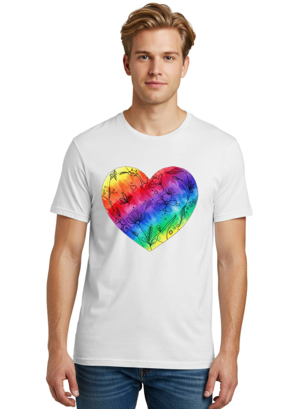Rainbow-Heart-7 Men'S Graphic Tee, 100% Cotton, Comfortable Casual Summer Wear, Machine Washable, Vintage Camera, Old Camera, Antique Camera, Black Camera, Classic Photography, Photography Equipment, Nostalgic Device, Film Camera, Camera Art Baj737
