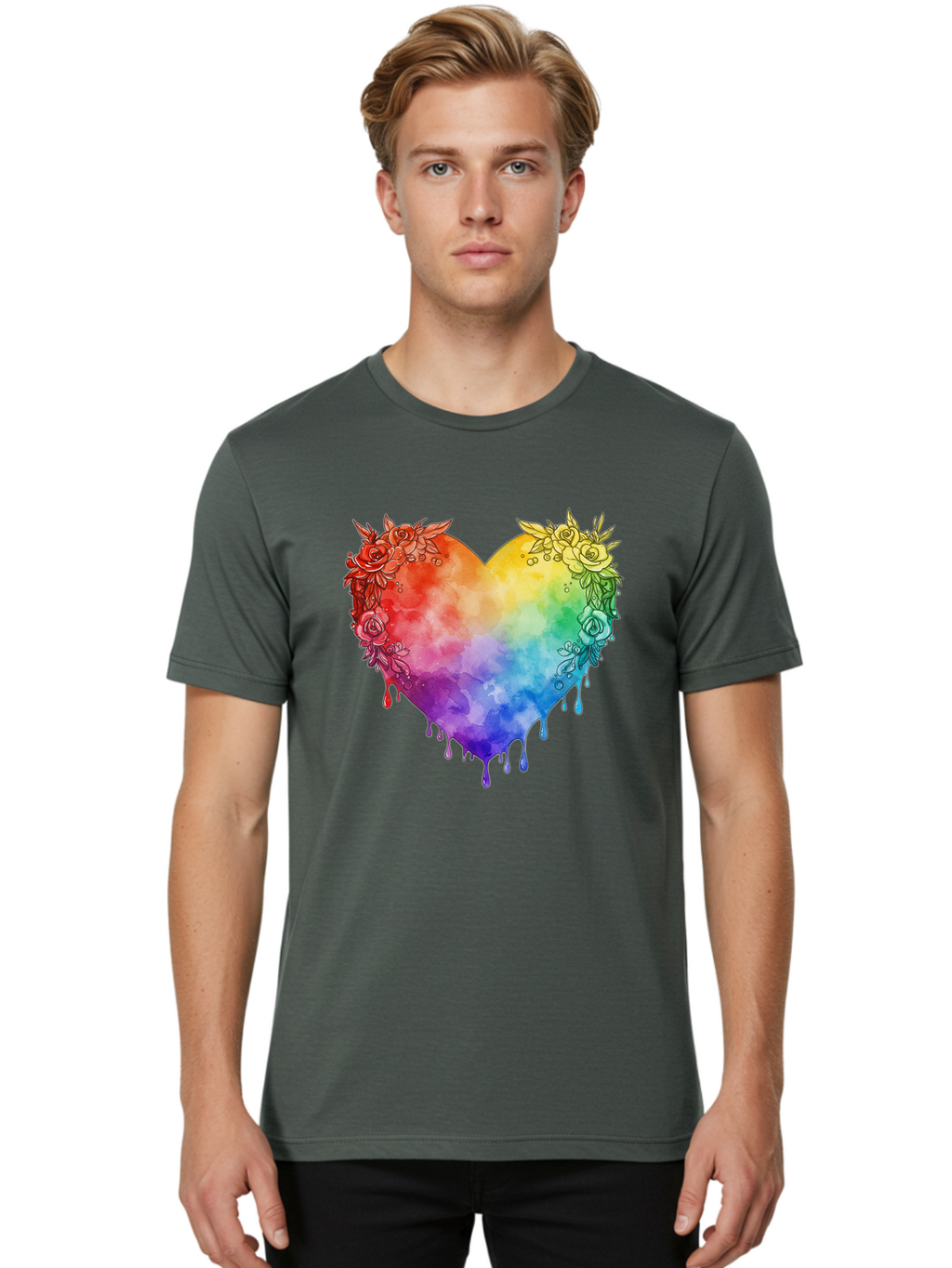 Rainbow-Heart-With-Roses Men'S Graphic Tee, 100% Cotton, Comfortable Casual Summer Wear, Machine Washable, Vintage Camera, Old Camera, Antique Camera, Black Camera, Classic Photography, Photography Equipment, Nostalgic Device, Film Camera, Baj741