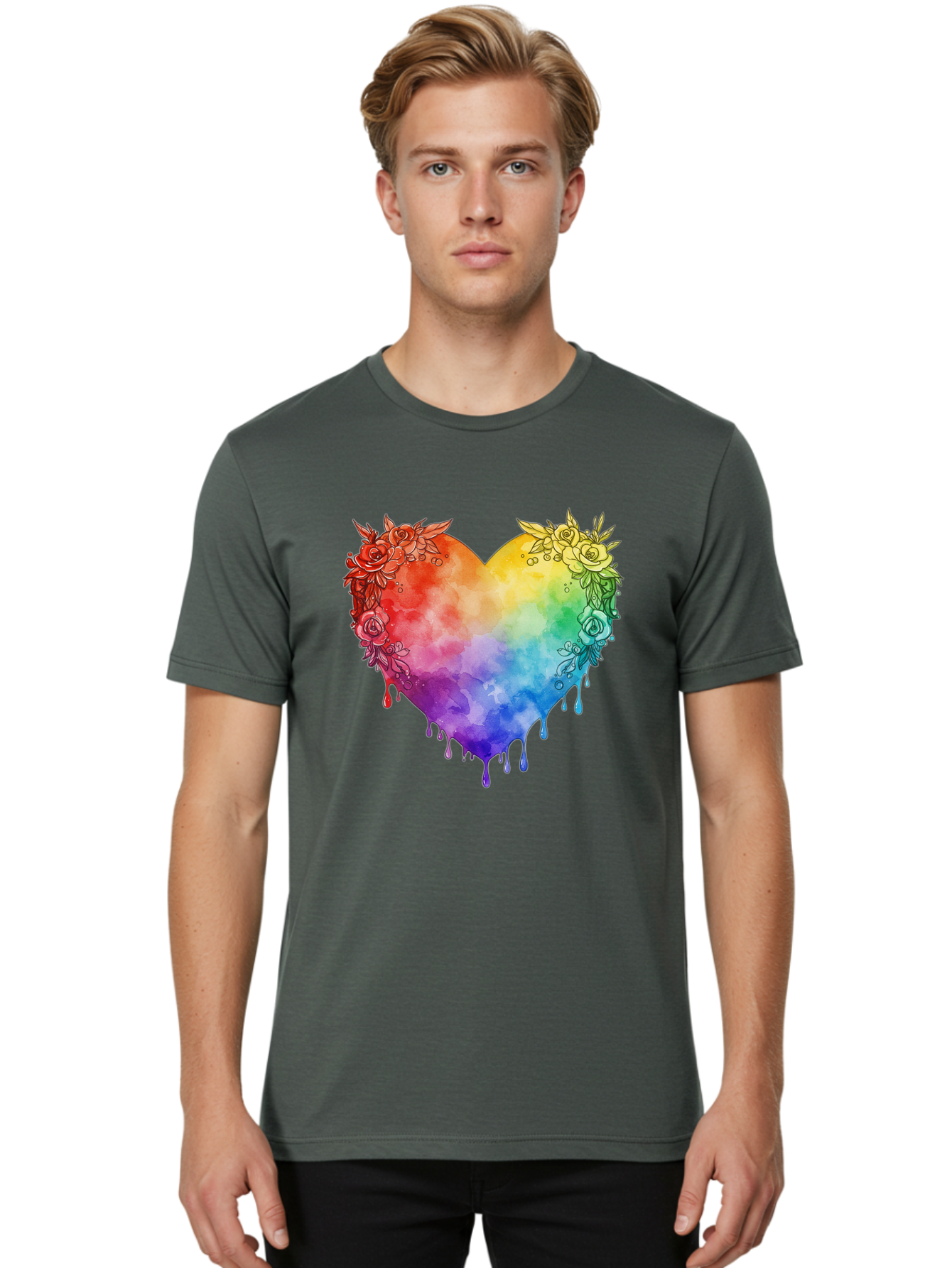 Rainbow-Heart-With-Roses Men'S Graphic Tee, 100% Cotton, Comfortable Casual Summer Wear, Machine Washable, Vintage Camera, Old Camera, Antique Camera, Black Camera, Classic Photography, Photography Equipment, Nostalgic Device, Film Camera, Baj741