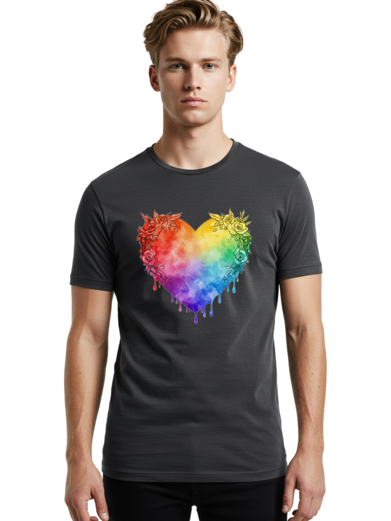Rainbow-Heart-With-Roses Men'S Graphic Tee, 100% Cotton, Comfortable Casual Summer Wear, Machine Washable, Vintage Camera, Old Camera, Antique Camera, Black Camera, Classic Photography, Photography Equipment, Nostalgic Device, Film Camera, Baj741