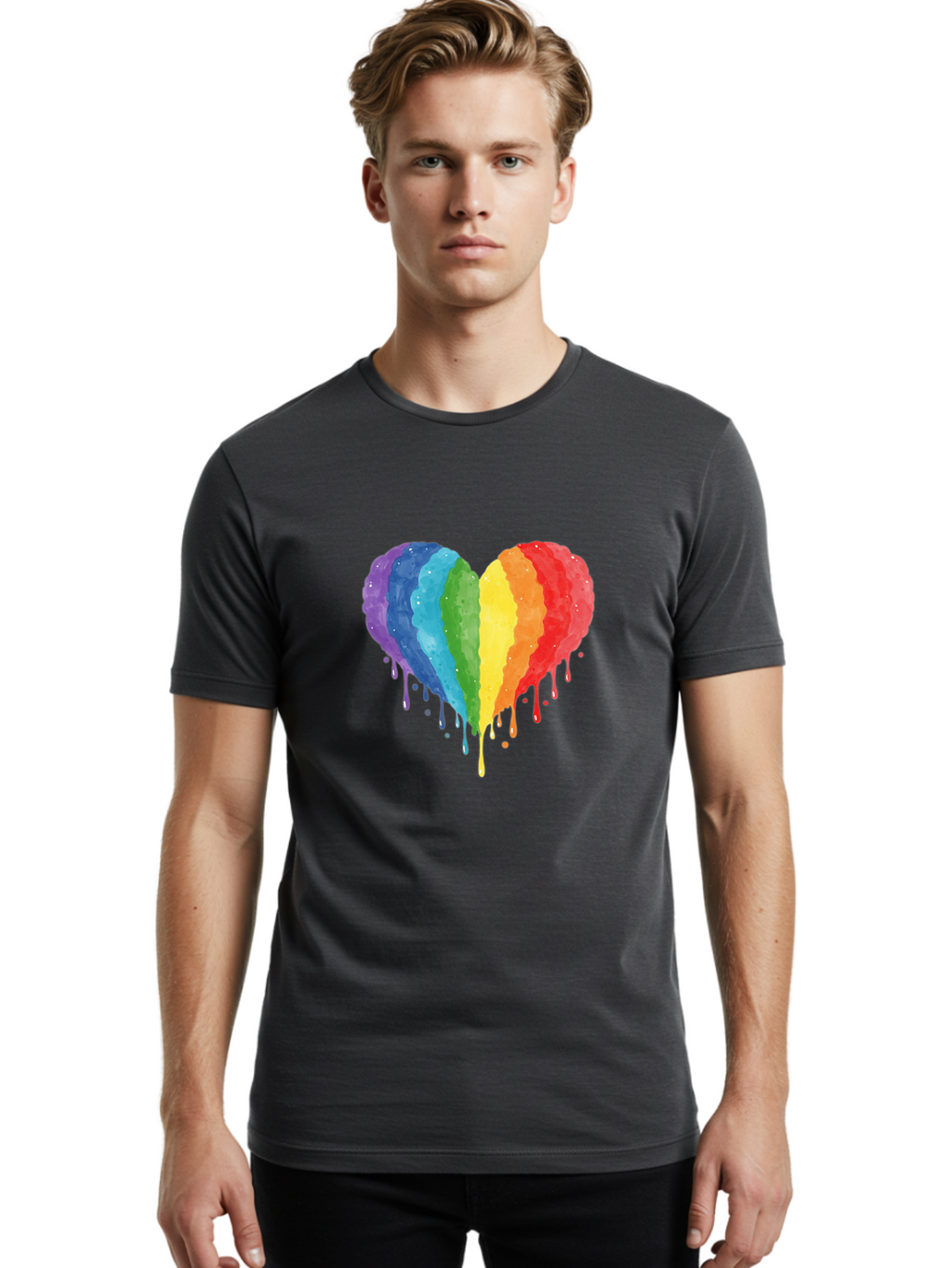 Rainbow-Melting-Heart Men'S Graphic Tee, 100% Cotton, Comfortable Casual Summer Wear, Machine Washable, Vintage Camera, Old Camera, Antique Camera, Black Camera, Classic Photography, Photography Equipment, Nostalgic Device, Film Camera, Baj744