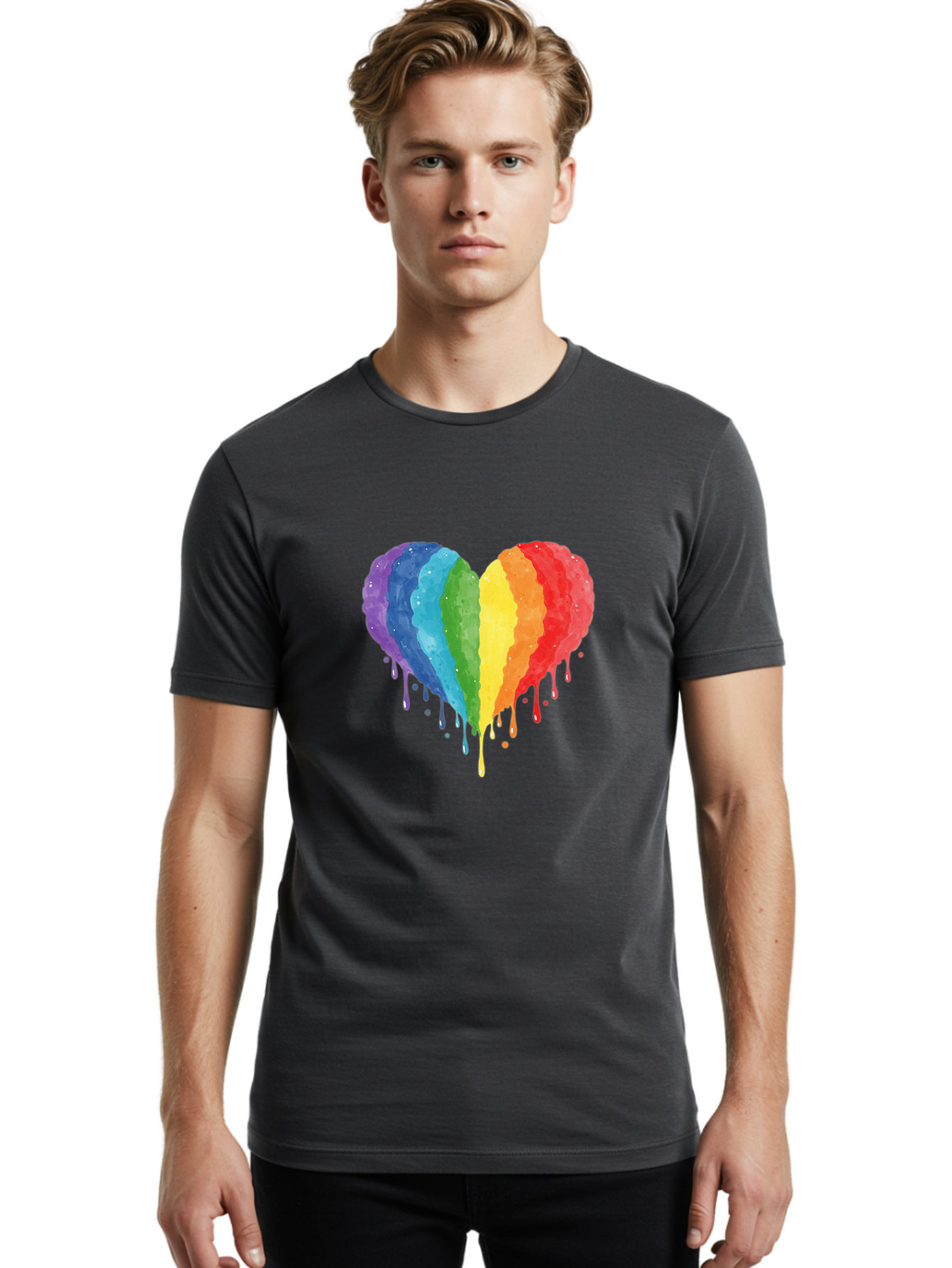 Rainbow-Melting-Heart Men'S Graphic Tee, 100% Cotton, Comfortable Casual Summer Wear, Machine Washable, Vintage Camera, Old Camera, Antique Camera, Black Camera, Classic Photography, Photography Equipment, Nostalgic Device, Film Camera, Baj744