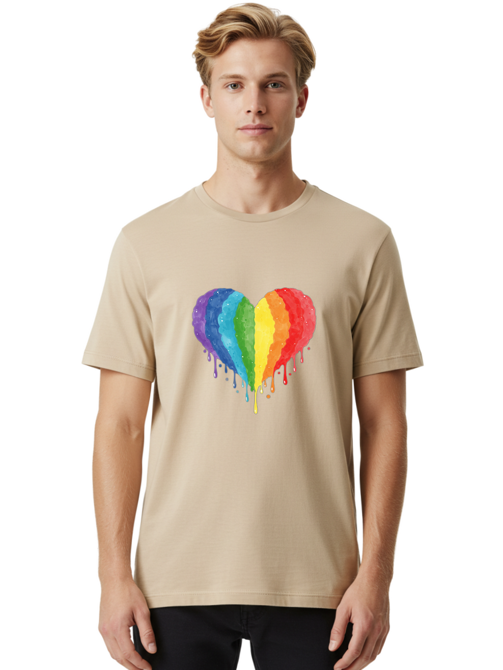 Rainbow-Melting-Heart Men'S Graphic Tee, 100% Cotton, Comfortable Casual Summer Wear, Machine Washable, Vintage Camera, Old Camera, Antique Camera, Black Camera, Classic Photography, Photography Equipment, Nostalgic Device, Film Camera, Baj744