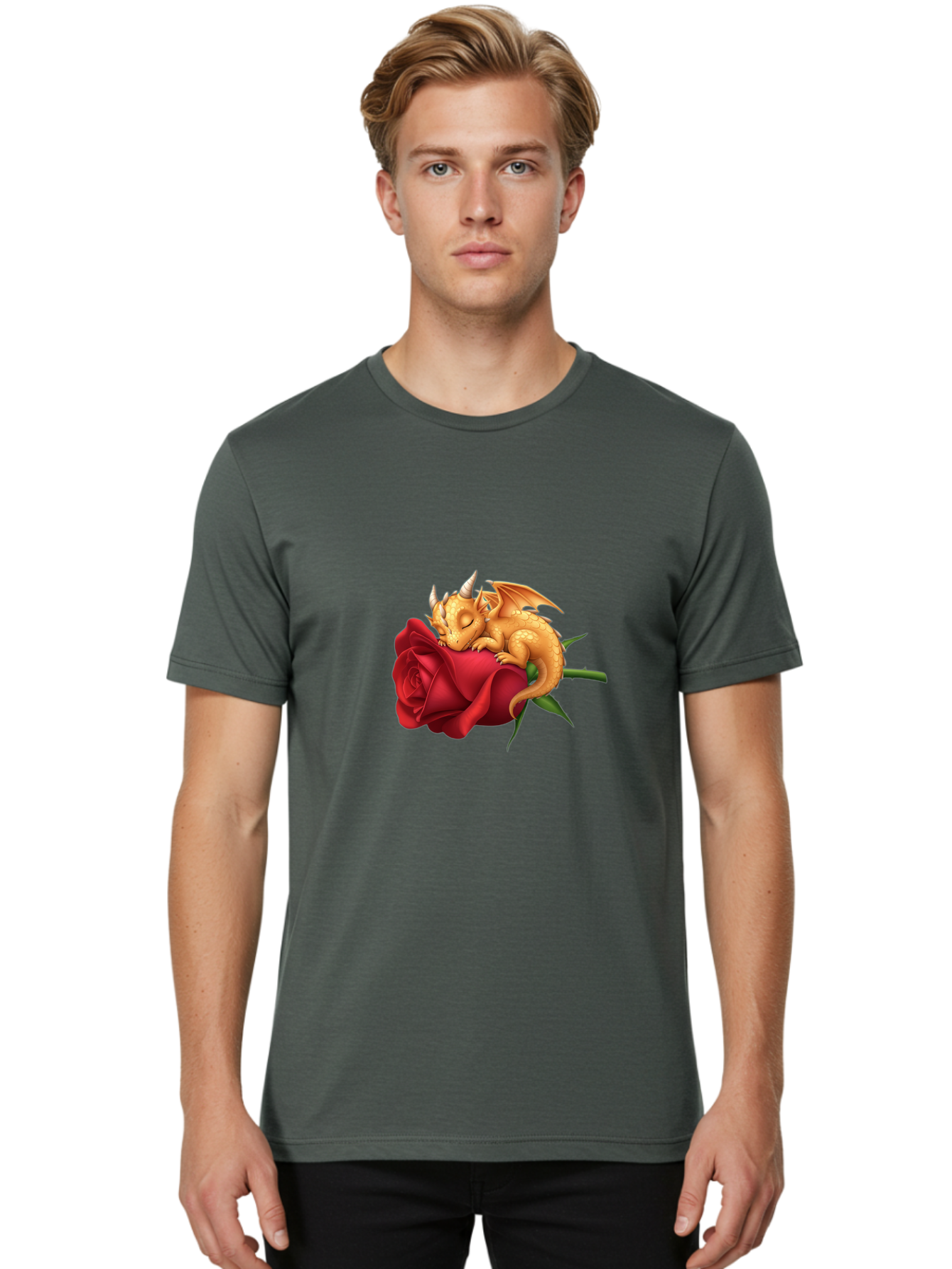 Sleeping-Dragon-On-Red-Rose Men'S Graphic Tee, 100% Cotton, Comfortable Casual Summer Wear, Machine Washable, Vintage Camera, Old Camera, Antique Camera, Black Camera, Classic Photography, Photography Equipment, Nostalgic Device, Film Camera, Baj761