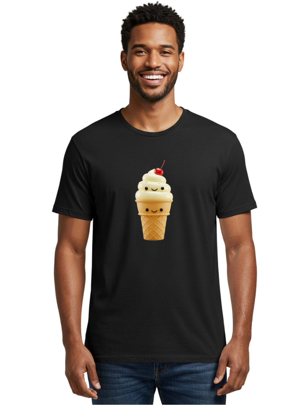 Smiling-Ice-Cream-1 Men'S Graphic Tee, 100% Cotton, Comfortable Casual Summer Wear, Machine Washable, Vintage Camera, Old Camera, Antique Camera, Black Camera, Classic Photography, Photography Equipment, Nostalgic Device, Film Camera, Baj778