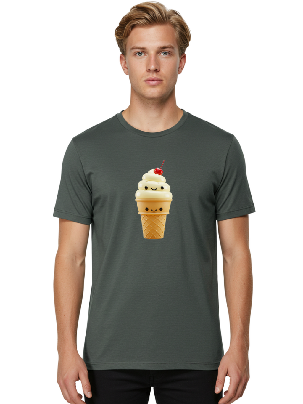 Smiling-Ice-Cream-1 Men'S Graphic Tee, 100% Cotton, Comfortable Casual Summer Wear, Machine Washable, Vintage Camera, Old Camera, Antique Camera, Black Camera, Classic Photography, Photography Equipment, Nostalgic Device, Film Camera, Baj778