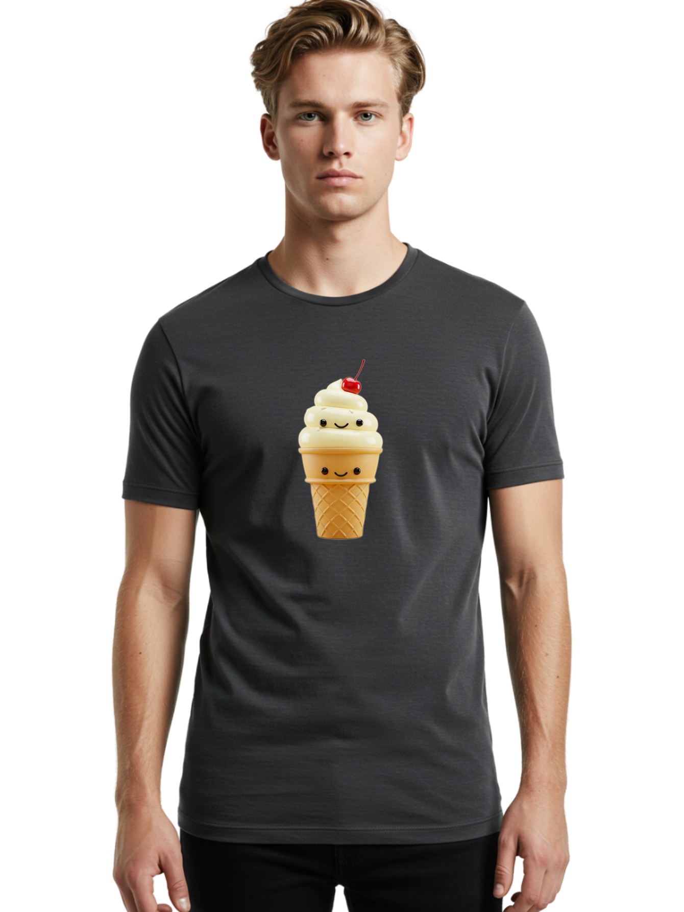 Smiling-Ice-Cream-1 Men'S Graphic Tee, 100% Cotton, Comfortable Casual Summer Wear, Machine Washable, Vintage Camera, Old Camera, Antique Camera, Black Camera, Classic Photography, Photography Equipment, Nostalgic Device, Film Camera, Baj778
