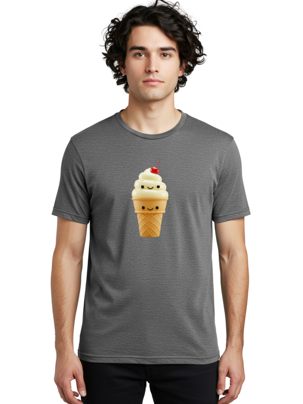 Smiling-Ice-Cream-1 Men'S Graphic Tee, 100% Cotton, Comfortable Casual Summer Wear, Machine Washable, Vintage Camera, Old Camera, Antique Camera, Black Camera, Classic Photography, Photography Equipment, Nostalgic Device, Film Camera, Baj778